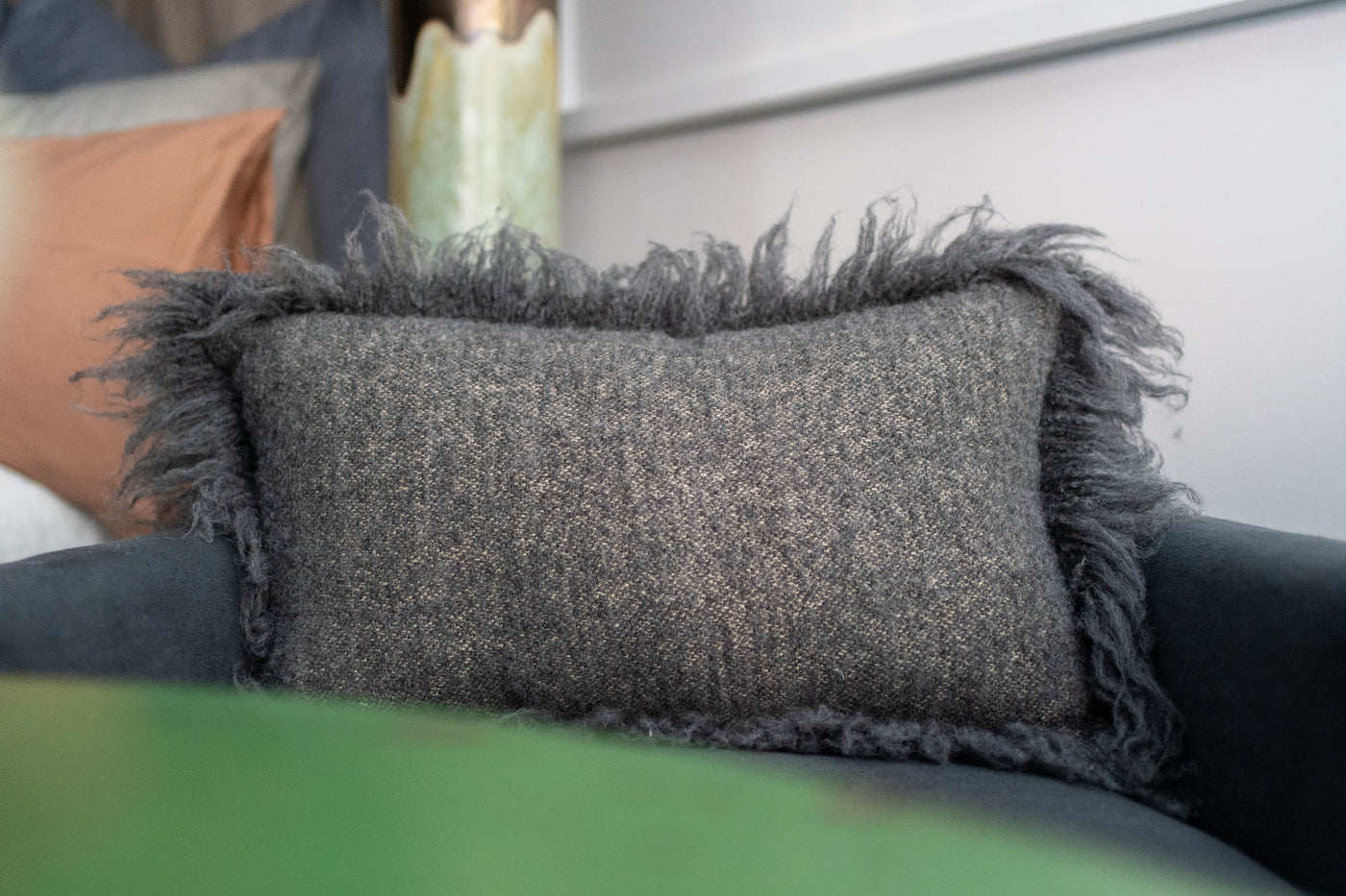 Fuzzy Grey Pillow: Linen/Alpaca Wool